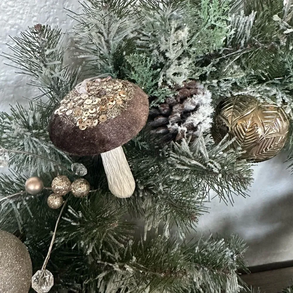 Velvet Sequin Mushroom & Glitter Berry Flocked Christmas Holiday Wreath